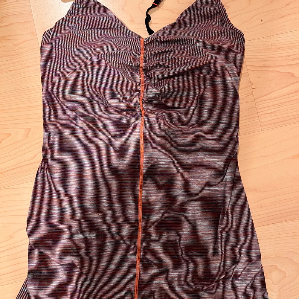 Striped Halter Dress with Orange Accent